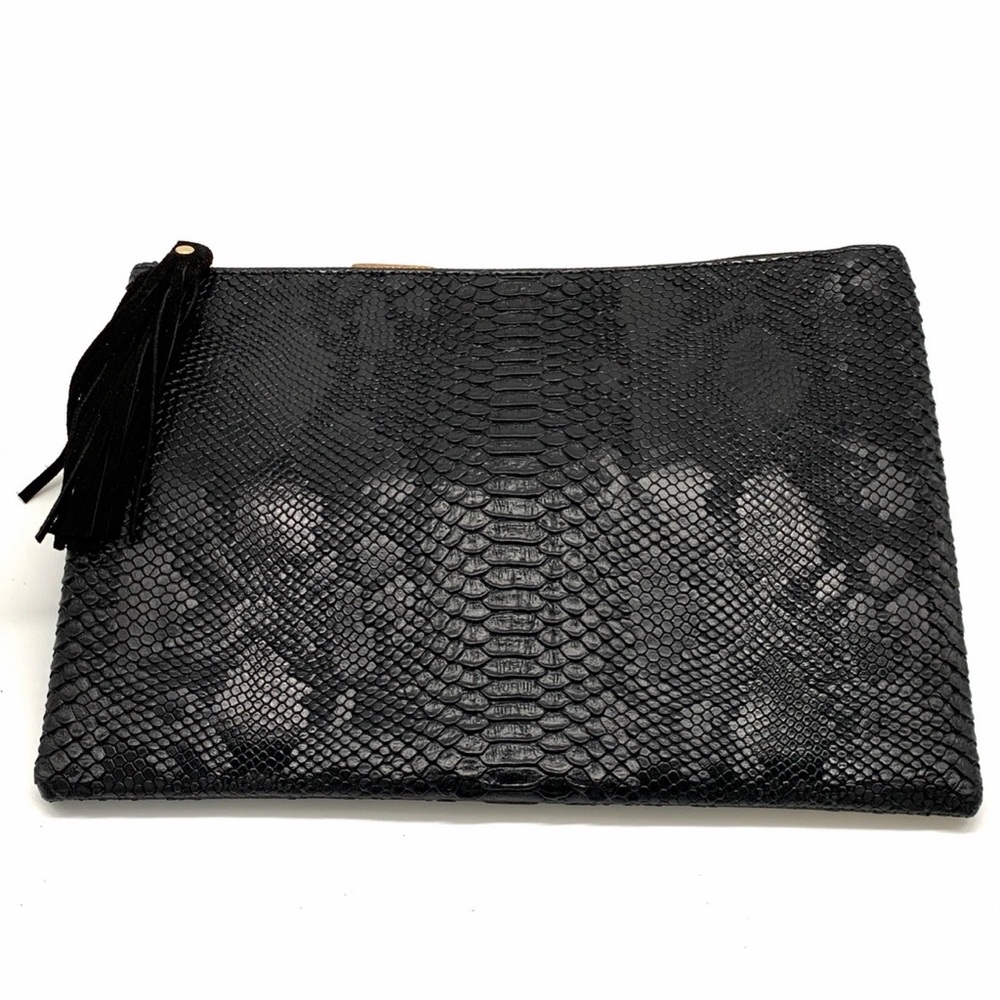 Black Snakeskin Clutch with Tassel
